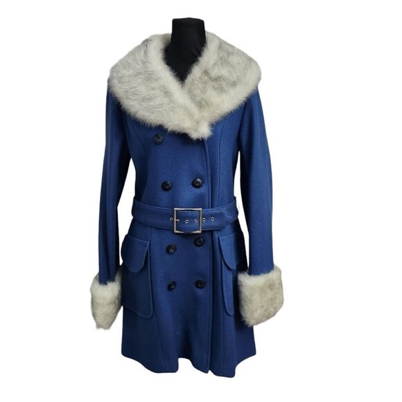 Lane Bryant Jackets & Blazers - Vtg Lane Bryant Wool Coat 14 Tall Shop NWT Blue Gray Faux Fur Collar 70s